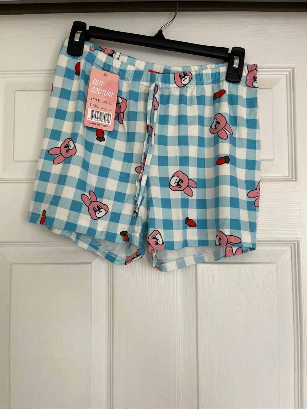 Blue Gingham Bunny Print Athletic Women’s Shorts